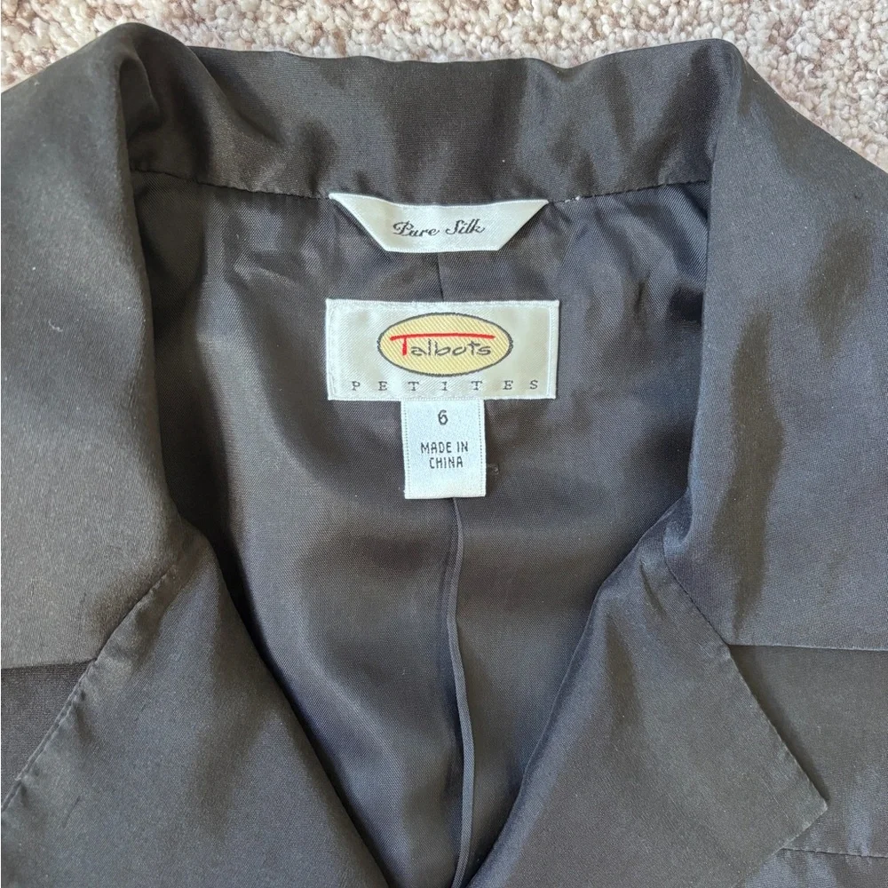 Talbot's Pure Silk One Button Blazer Jacket Cropped Black Size 6 - Picture 3 of 11